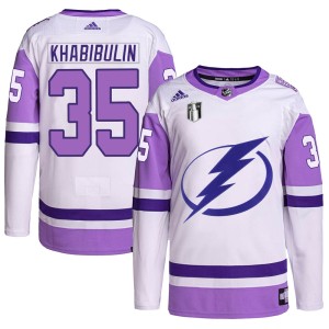 Nikolai Khabibulin Youth Adidas Tampa Bay Lightning Authentic White/Purple Hockey Fights Cancer Primegreen 2022 Stanley Cup Fina