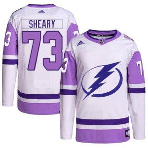 Conor Sheary Youth Adidas Tampa Bay Lightning Authentic White/Purple Hockey Fights Cancer Primegreen 2022 Stanley Cup Final Jers