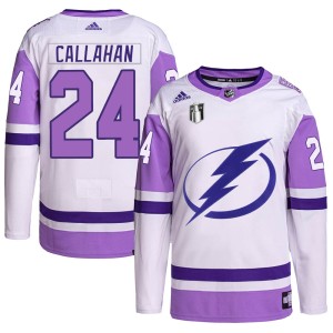 Ryan Callahan Men's Adidas Tampa Bay Lightning Authentic White/Purple Hockey Fights Cancer Primegreen 2022 Stanley Cup Final Jer