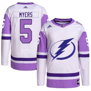 Philippe Myers Men's Adidas Tampa Bay Lightning Authentic White/Purple Hockey Fights Cancer Primegreen 2022 Stanley Cup Final Je