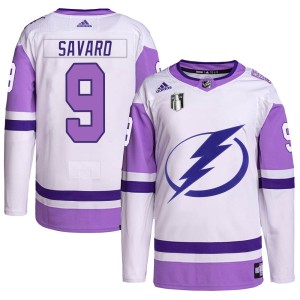 Denis Savard Men's Adidas Tampa Bay Lightning Authentic White/Purple Hockey Fights Cancer Primegreen 2022 Stanley Cup Final Jers