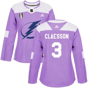 Fredrik Claesson Women's Adidas Tampa Bay Lightning Authentic Purple Fights Cancer Practice 2022 Stanley Cup Final Jersey