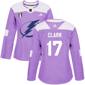 Wendel Clark Women's Adidas Tampa Bay Lightning Authentic Purple Fights Cancer Practice 2022 Stanley Cup Final Jersey