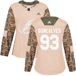 Gage Goncalves Women's Adidas Tampa Bay Lightning Authentic Camo Veterans Day Practice Jersey