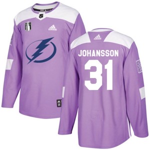 Jonas Johansson Men's Adidas Tampa Bay Lightning Authentic Purple Fights Cancer Practice 2022 Stanley Cup Final Jersey