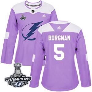 Andreas Borgman Women's Adidas Tampa Bay Lightning Authentic Purple Fights Cancer Practice 2020 Stanley Cup Champions Jersey