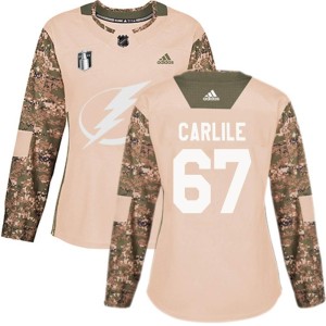 Declan Carlile Women's Adidas Tampa Bay Lightning Authentic Camo Veterans Day Practice 2022 Stanley Cup Final Jersey