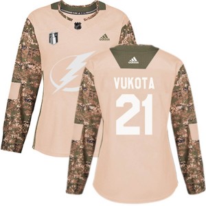 Mick Vukota Women's Adidas Tampa Bay Lightning Authentic Camo Veterans Day Practice 2022 Stanley Cup Final Jersey