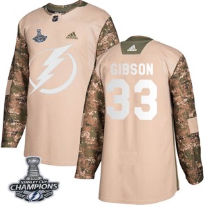 Christopher Gibson Men's Adidas Tampa Bay Lightning Authentic Camo Veterans Day Practice 2020 Stanley Cup Champions Jersey