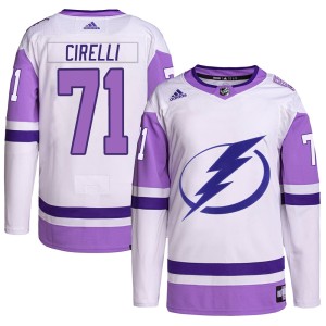 Anthony Cirelli Men's Adidas Tampa Bay Lightning Authentic White/Purple Hockey Fights Cancer Primegreen Jersey