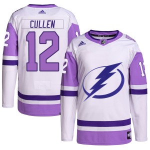 John Cullen Men's Adidas Tampa Bay Lightning Authentic White/Purple Hockey Fights Cancer Primegreen Jersey