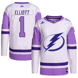 Brian Elliott Men's Adidas Tampa Bay Lightning Authentic White/Purple Hockey Fights Cancer Primegreen Jersey