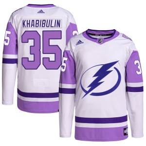 Nikolai Khabibulin Men's Adidas Tampa Bay Lightning Authentic White/Purple Hockey Fights Cancer Primegreen Jersey