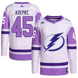 Cole Koepke Men's Adidas Tampa Bay Lightning Authentic White/Purple Hockey Fights Cancer Primegreen Jersey
