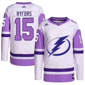 Simon Ryfors Men's Adidas Tampa Bay Lightning Authentic White/Purple Hockey Fights Cancer Primegreen Jersey