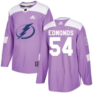 Lucas Edmonds Youth Adidas Tampa Bay Lightning Authentic Purple Fights Cancer Practice Jersey