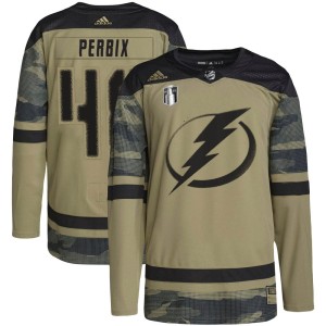 Nick Perbix Men's Adidas Tampa Bay Lightning Authentic Camo Military Appreciation Practice 2022 Stanley Cup Final Jersey