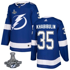 Nikolai Khabibulin Men's Adidas Tampa Bay Lightning Authentic Blue Home 2020 Stanley Cup Champions Jersey