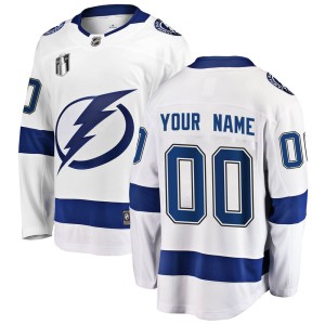 Custom Youth Fanatics Branded Tampa Bay Lightning Breakaway White Custom Away 2022 Stanley Cup Final Jersey