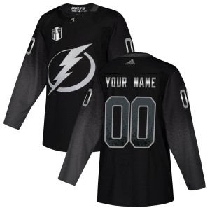 Custom Youth Adidas Tampa Bay Lightning Authentic Black Custom Alternate 2022 Stanley Cup Final Jersey