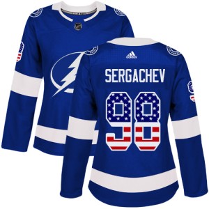 Mikhail Sergachev Women's Adidas Tampa Bay Lightning Authentic Blue USA Flag Fashion Jersey