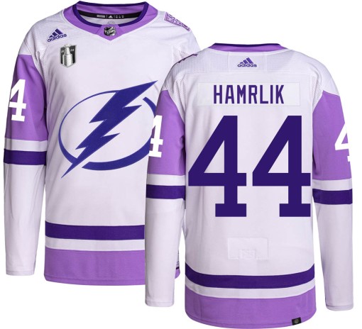 Roman Hamrlik Youth Adidas Tampa Bay Lightning Authentic Hockey Fights Cancer 2022 Stanley Cup Final Jersey
