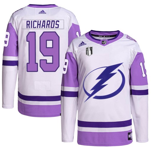 Brad Richards Men's Adidas Tampa Bay Lightning Authentic White/Purple Hockey Fights Cancer Primegreen 2022 Stanley Cup Final Jer