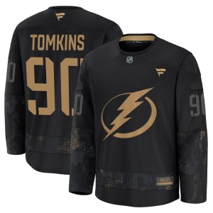 Matt Tomkins Men's Fanatics Tampa Bay Lightning Premium Black 2024 Military Appreciation Practice Jersey