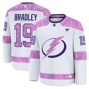 Brian Bradley Youth Fanatics Tampa Bay Lightning Premium White 2024 Hockey Fights Cancer Practice Jersey
