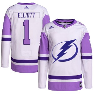 Brian Elliott Youth Adidas Tampa Bay Lightning Authentic White/Purple Hockey Fights Cancer Primegreen Jersey