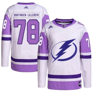 Emil Martinsen Lilleberg Youth Adidas Tampa Bay Lightning Authentic White/Purple Hockey Fights Cancer Primegreen Jersey
