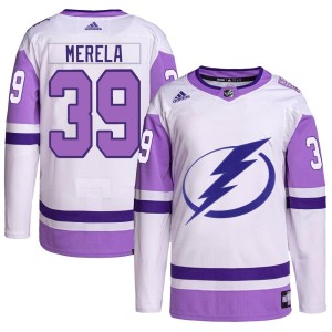 Waltteri Merela Youth Adidas Tampa Bay Lightning Authentic White/Purple Hockey Fights Cancer Primegreen Jersey