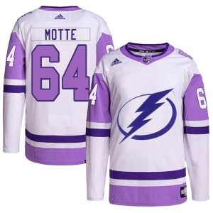 Tyler Motte Youth Adidas Tampa Bay Lightning Authentic White/Purple Hockey Fights Cancer Primegreen Jersey