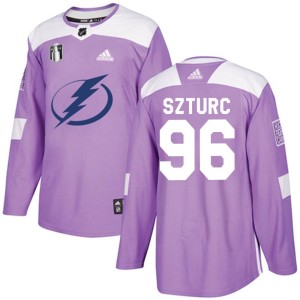 Gabriel Szturc Youth Adidas Tampa Bay Lightning Authentic Purple Fights Cancer Practice 2022 Stanley Cup Final Jersey