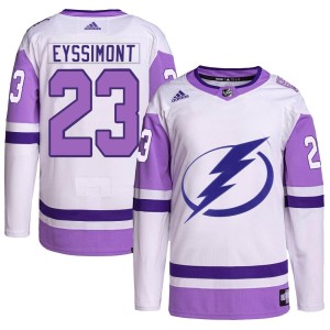 Michael Eyssimont Youth Adidas Tampa Bay Lightning Authentic White/Purple Hockey Fights Cancer Primegreen 2022 Stanley Cup Final