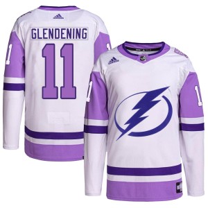 Luke Glendening Men's Adidas Tampa Bay Lightning Authentic White/Purple Hockey Fights Cancer Primegreen 2022 Stanley Cup Final J