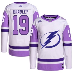 Brian Bradley Men's Adidas Tampa Bay Lightning Authentic White/Purple Hockey Fights Cancer Primegreen Jersey