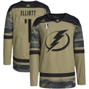 Brian Elliott Men's Adidas Tampa Bay Lightning Authentic Camo Military Appreciation Practice 2022 Stanley Cup Final Jersey